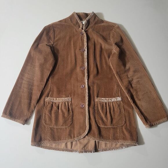 J.Jill Brown Velvet Trim Corduroy Long Blazer Jacket - Picture 2 of 15